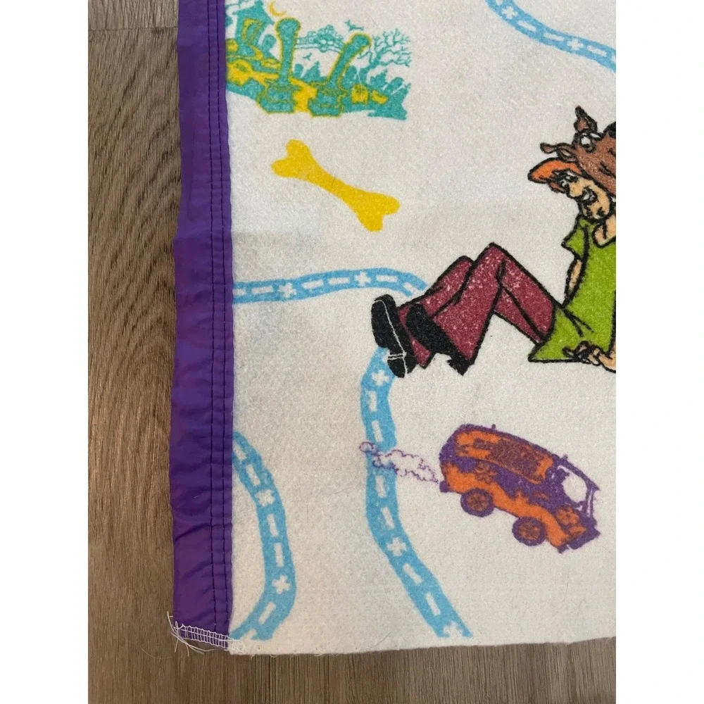 Vintage 90s Scooby Doo Shaggy‎ Fleece Blanket Throw Mystery Machine Made in USA